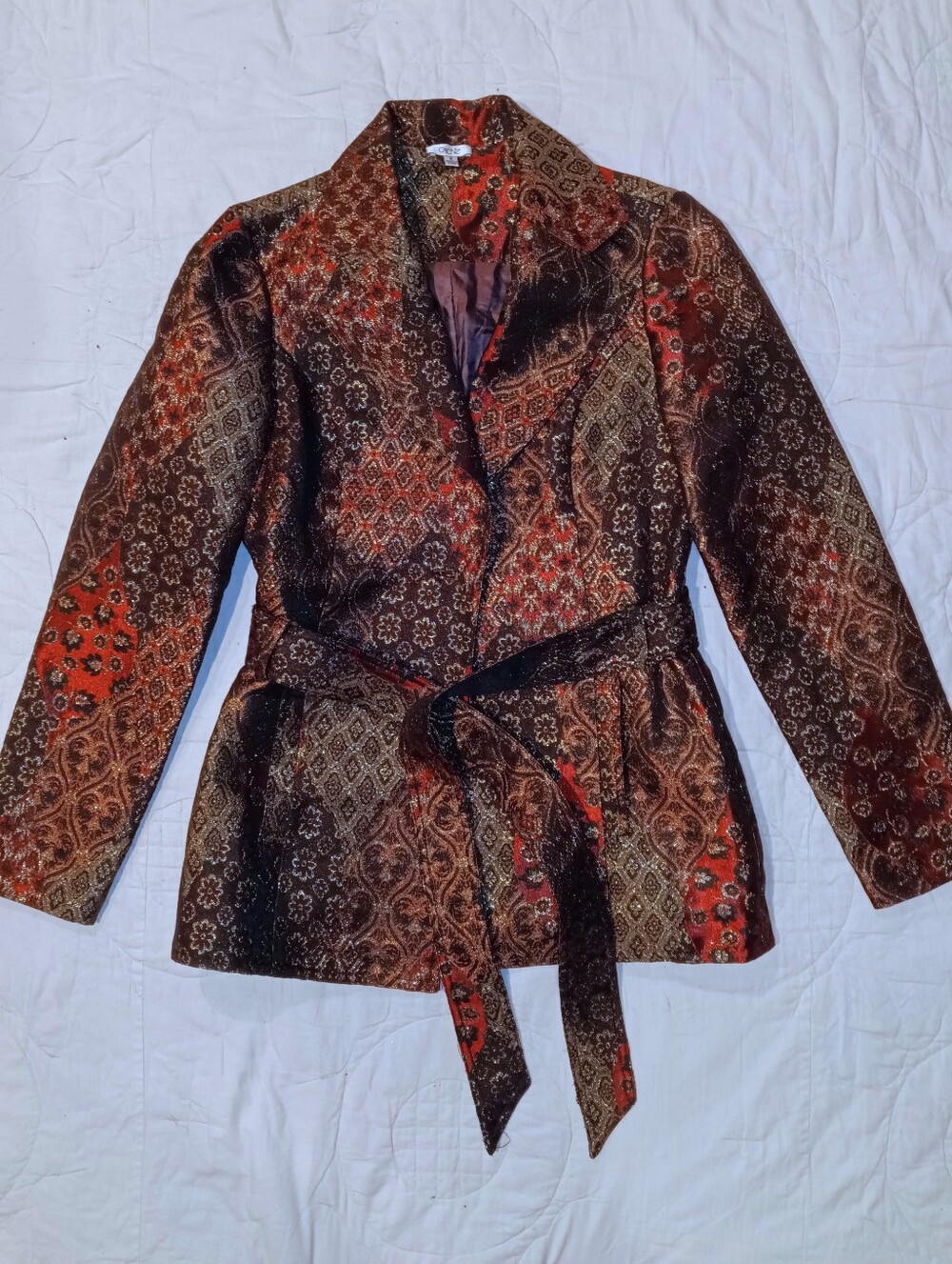 Cache Brown and Red Brocade Belted Blazer - Picture 6 of 8